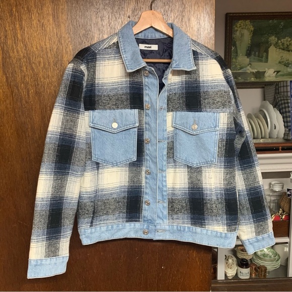 Mavi Nellie Denim Jacket Denim Jacket | Grey Plaid NWOT A3 - Picture 4 of 12